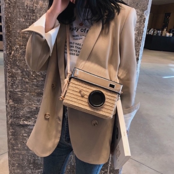 New Camera Woven Linen Straw Basket Shoulder Bag - Picture 3 of 8